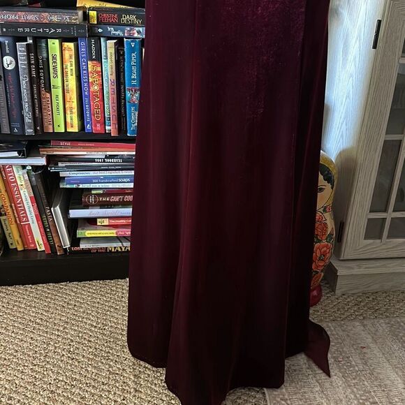 Azazie Size 2 Burgundy formal Gown Velvet lace formal dress bridesmaid prom - Picture 5 of 11